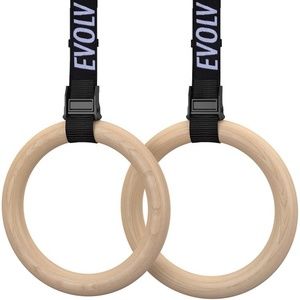 Wooden Gymnastics Rings Set with Adjustable Straps